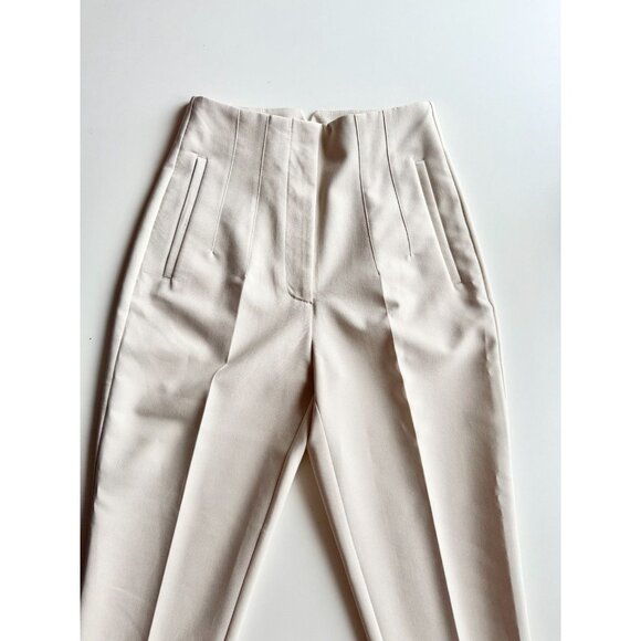 ZARA Off White Suiting Twill High Waisted Tapered Trousers Pants, Size S - Picture 3 of 15